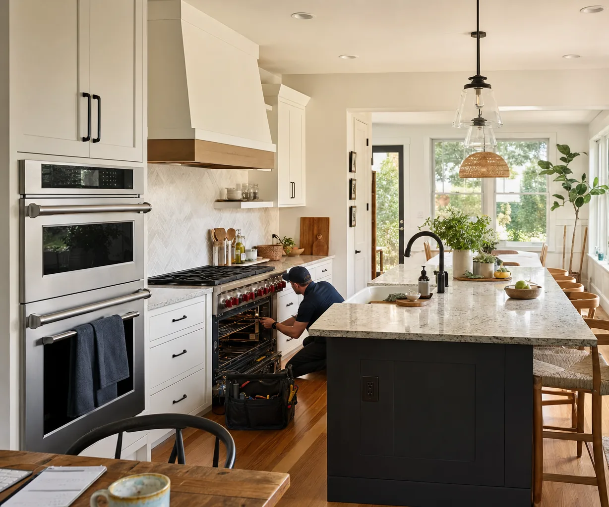 A luxury kitchen with built-in stainless appliances up close